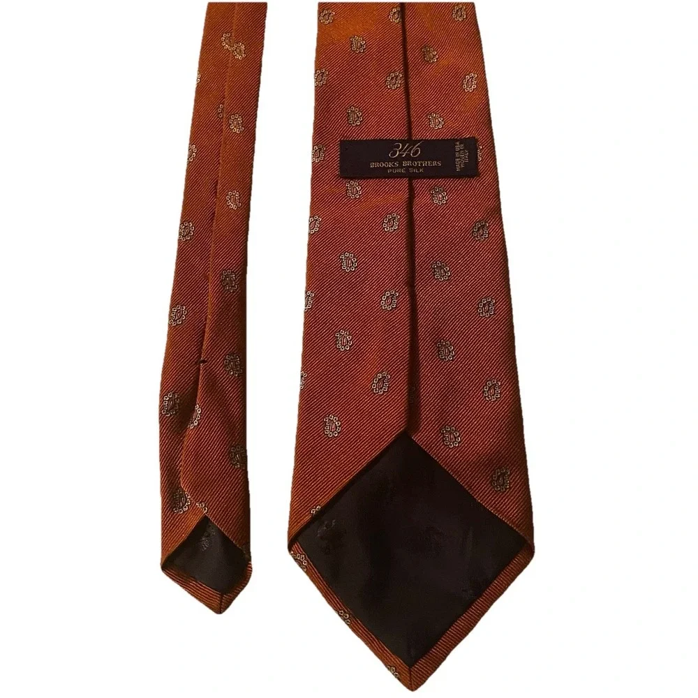 Brooks Brothers Men's 100% Silk Neck Tie‎ Orange & Gold 60